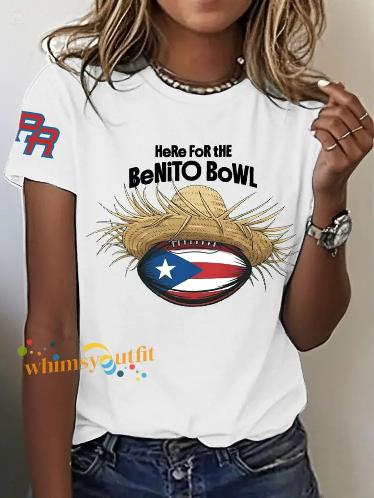 Women’s Bunny Football Music Lover Printed T-Shirt White / S