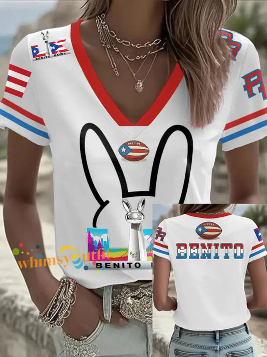Women’s Bunny Football Music Lover Printed T-shirt White / S