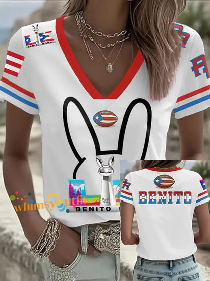 Women’s Bunny Football Music Lover Printed T-shirt White / S