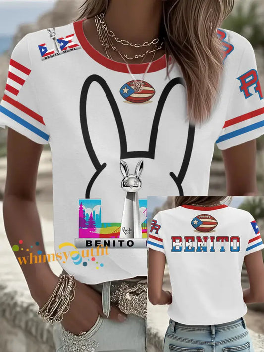 Women’s Bunny Football Music Lover Printed T-shirt White / S
