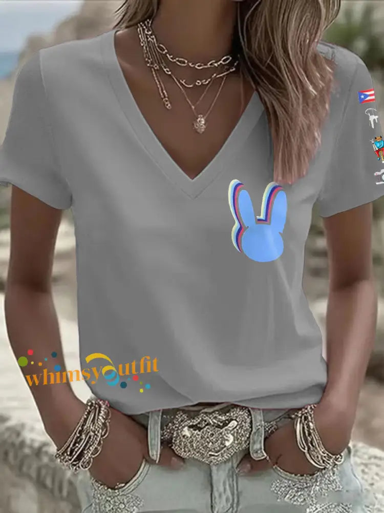 Women’s Bunny Music Football Lover Printed T-shirt