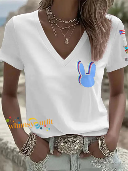 Women’s Bunny Music Football Lover Printed T-shirt