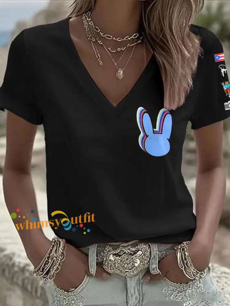 Women’s Bunny Music Football Lover Printed T-shirt