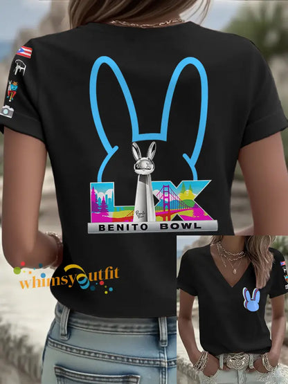 Women’s Bunny Music Football Lover Printed T-shirt Black / S