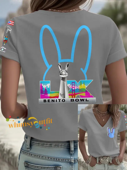 Women’s Bunny Music Football Lover Printed T-shirt Light Gray / S