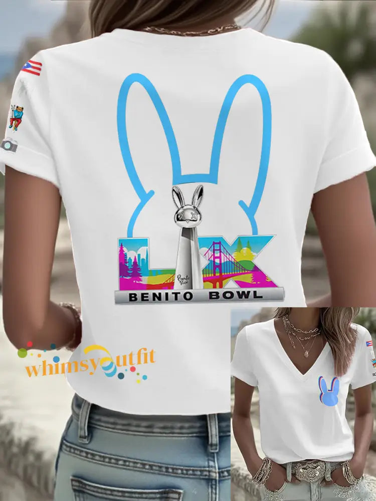 Women’s Bunny Music Football Lover Printed T-shirt White / S
