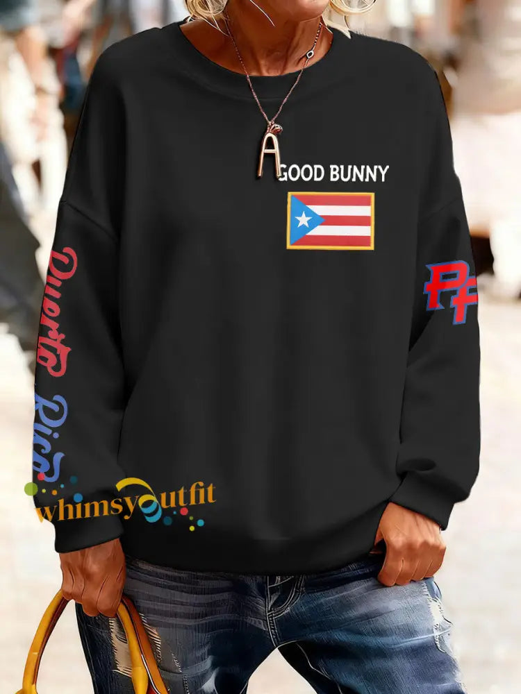 Women’s Bunny Music Lover Printed Sweatshirt Black / S