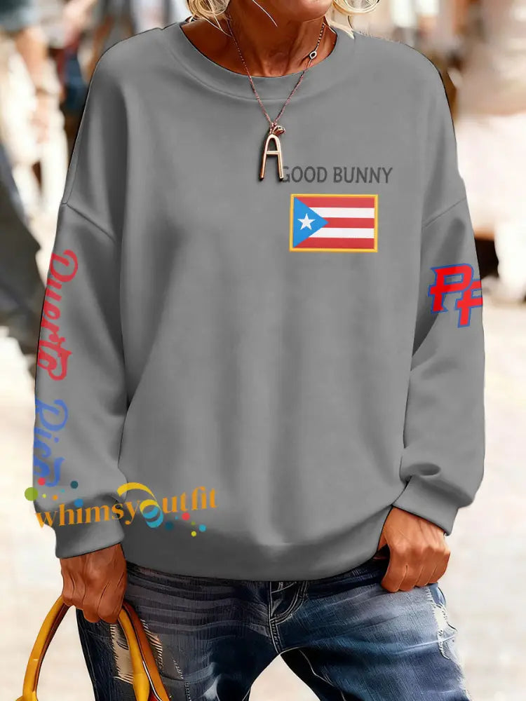 Women’s Bunny Music Lover Printed Sweatshirt Light Gray / S