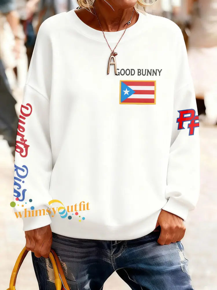 Women’s Bunny Music Lover Printed Sweatshirt White / S