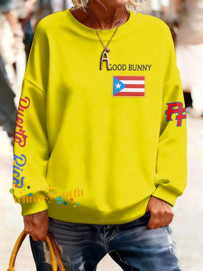 Women’s Bunny Music Lover Printed Sweatshirt Yellow / S
