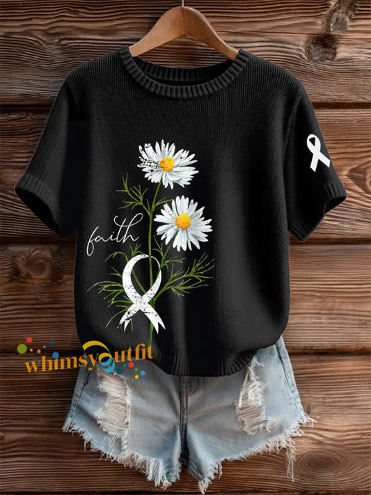 women’s clothing lung cancer faith daisy tops Black / S