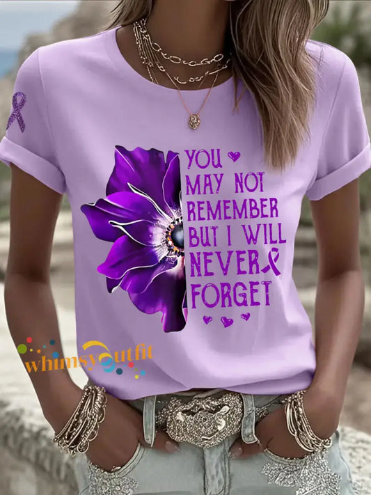 Women’s clothing you may not remember but I will never forget Alzheimer’s disease T shirts Light Purple / S