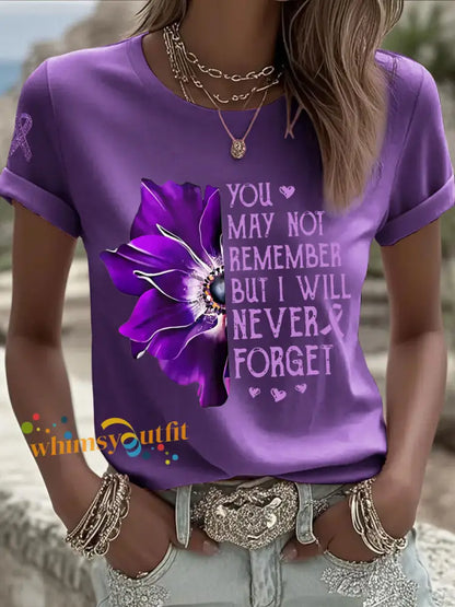 Women’s clothing you may not remember but I will never forget Alzheimer’s disease T shirts Purple / S