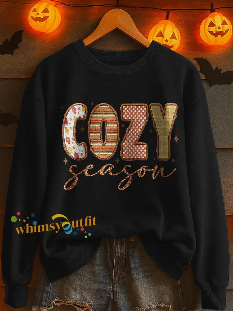Women’s Cozy Season Printed Casual Sweatshirt Black / S