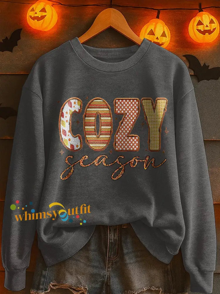 Women’s Cozy Season Printed Casual Sweatshirt Dark Gray / S
