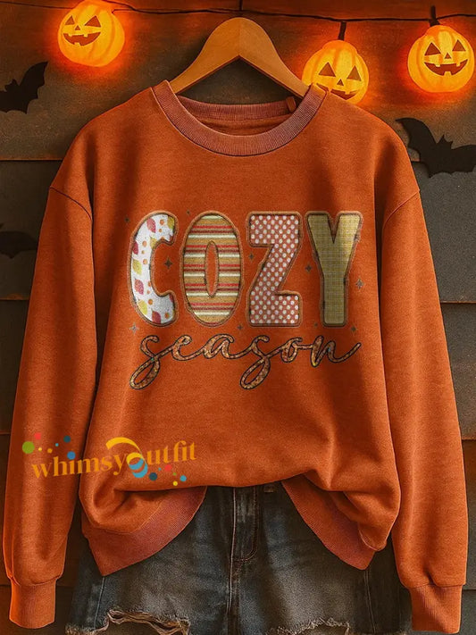 Women’s Cozy Season Printed Casual Sweatshirt Orange / S