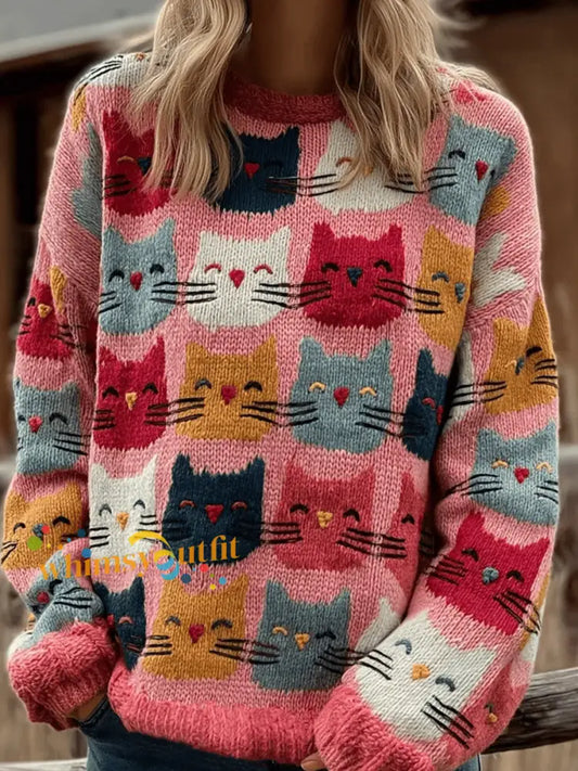 Women’s Cute Cat Head Sweatshirt Pink / S