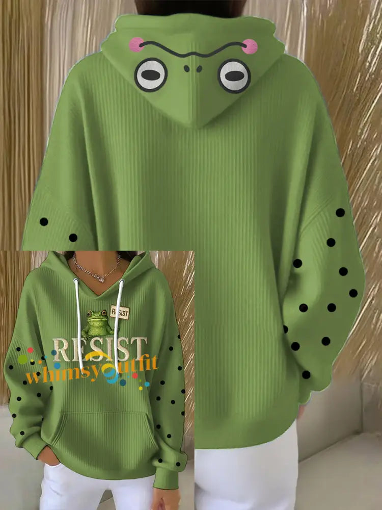 Women’s Cute Portland Frog Printed Hoodie Green / S