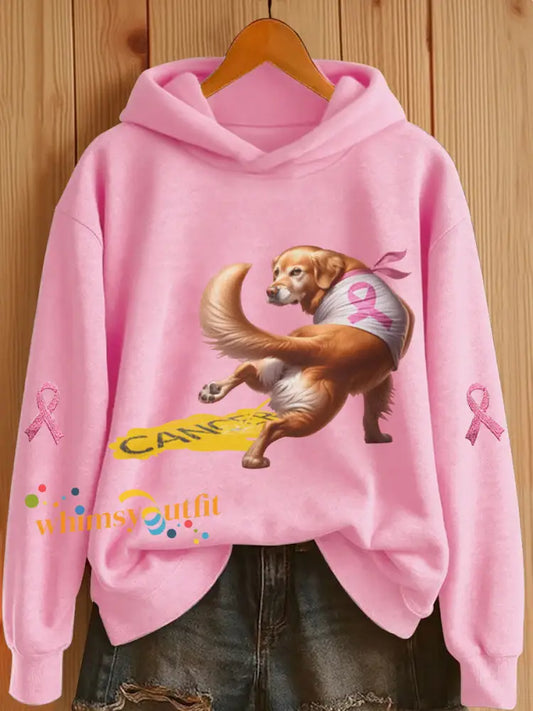 Women’s Dog Pink Ribbon Print Casual Hoodie Pink / S