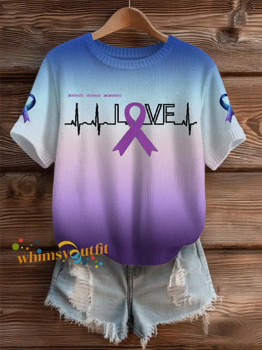 Women’s Domestic violence prevention and treatment Printed short sleeved sweater As picture / S