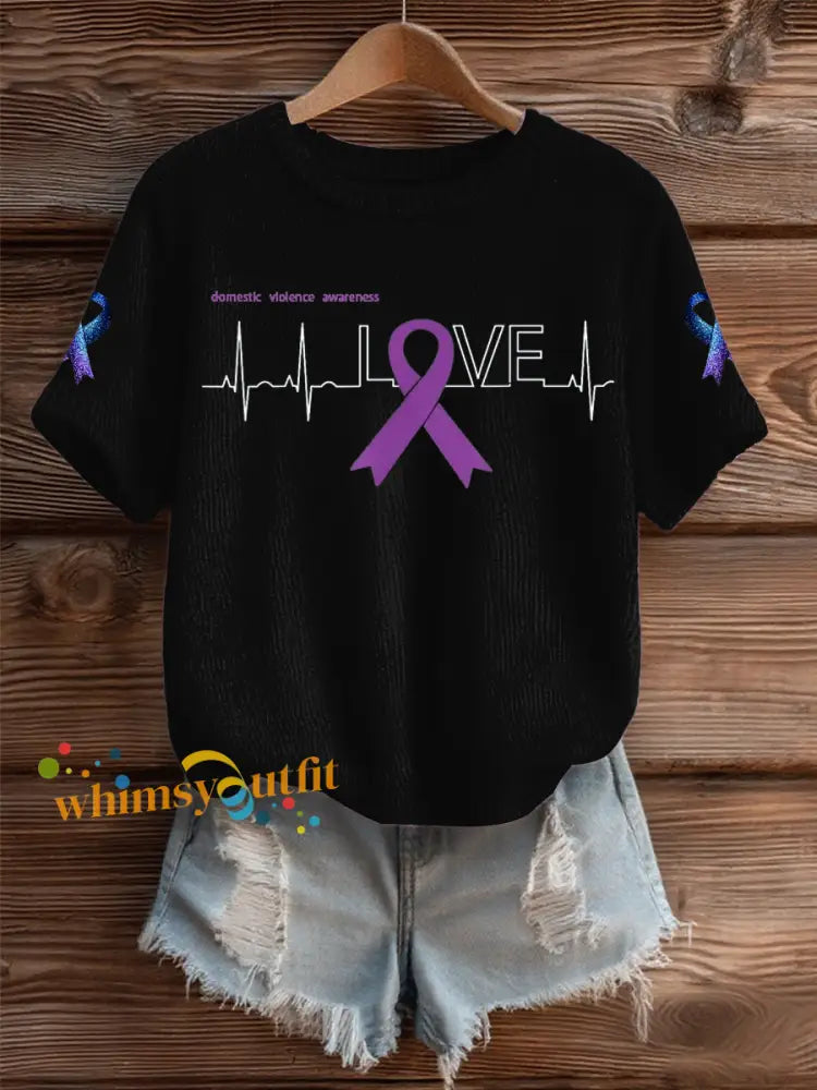 Women’s Domestic violence prevention and treatment Printed short sleeved sweater Black / S