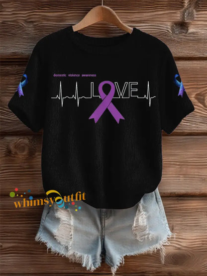 Women’s Domestic violence prevention and treatment Printed short sleeved sweater Black / S