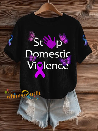 Women’s Domestic violence prevention and treatment Printed short sleeved sweater Black / S
