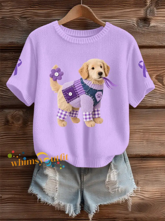 Women’s Domestic violence prevention and treatment Printed short sleeved sweater Purple / S