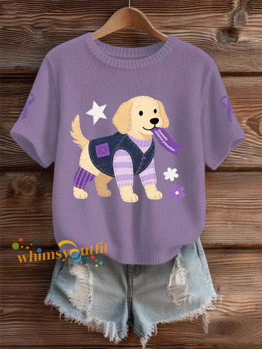 Women’s Domestic violence prevention and treatment Printed short sleeved sweater Purple / S