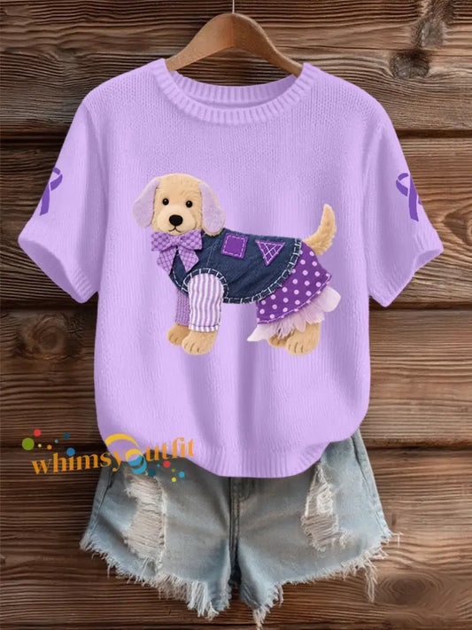 Women’s Domestic violence prevention and treatment Printed short sleeved sweater Purple / S