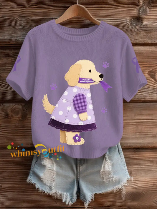 Women’s Domestic violence prevention and treatment Printed short sleeved sweater Purple / S