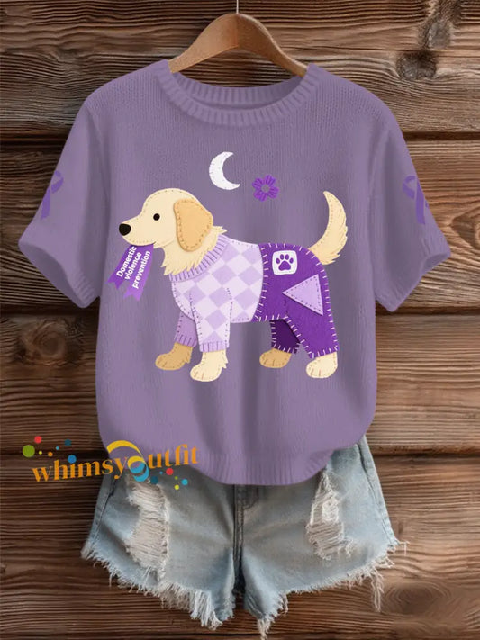 Women’s Domestic violence prevention and treatment Printed short sleeved sweater Purple / S