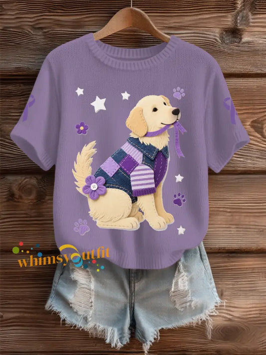 Women’s Domestic violence prevention and treatment Printed short sleeved sweater Purple / S