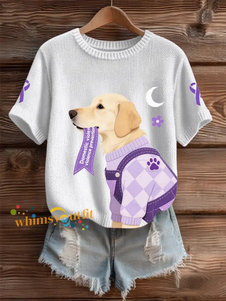 Women’s Domestic violence prevention and treatment Printed short sleeved sweater White / S