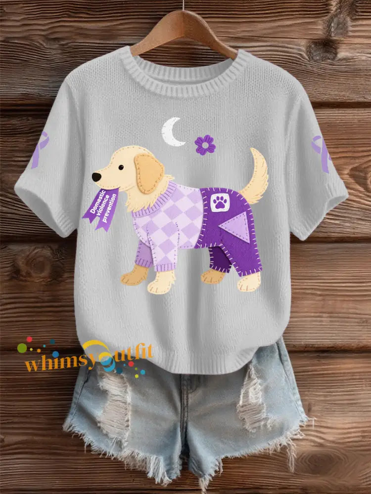 Women’s Domestic violence prevention and treatment Printed short sleeved sweater White / S