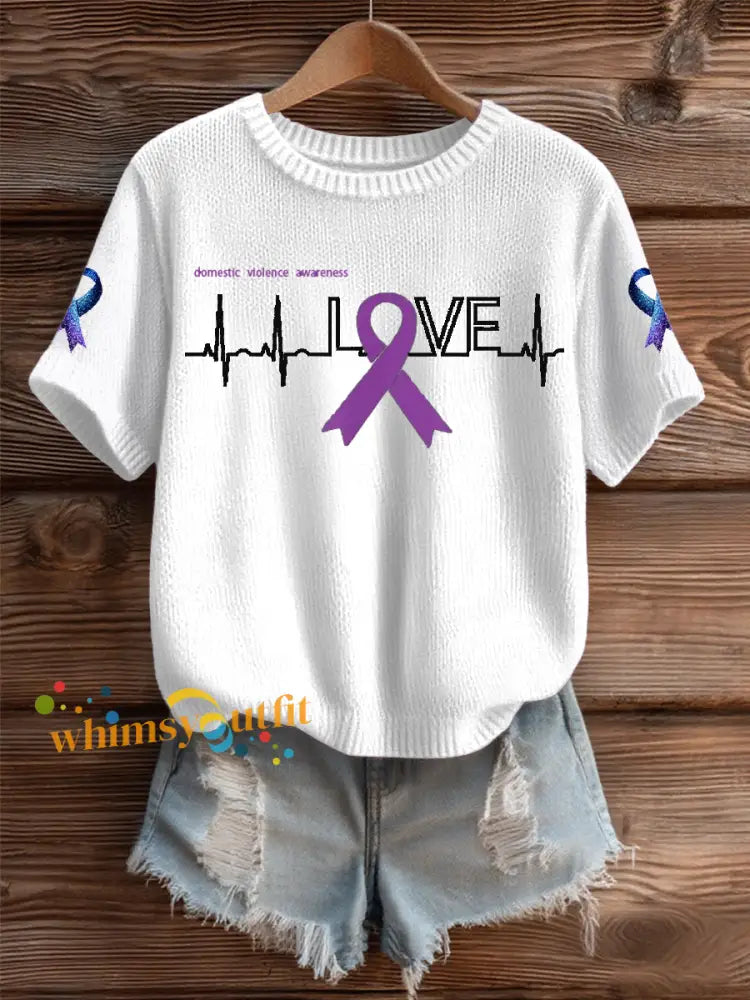 Women’s Domestic violence prevention and treatment Printed short sleeved sweater White / S