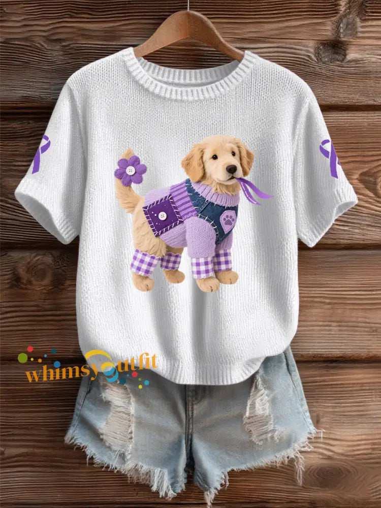 Women’s Domestic violence prevention and treatment Printed short sleeved sweater White / S