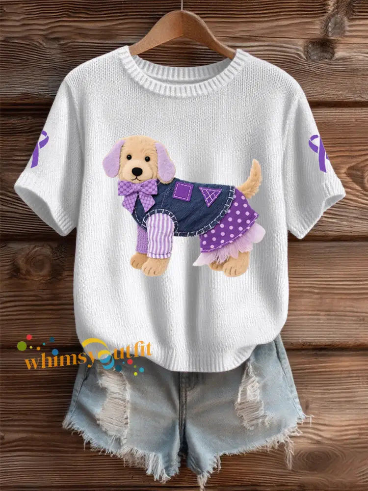 Women’s Domestic violence prevention and treatment Printed short sleeved sweater White / S