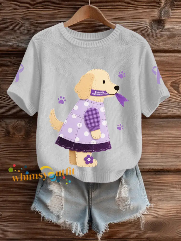 Women’s Domestic violence prevention and treatment Printed short sleeved sweater White / S