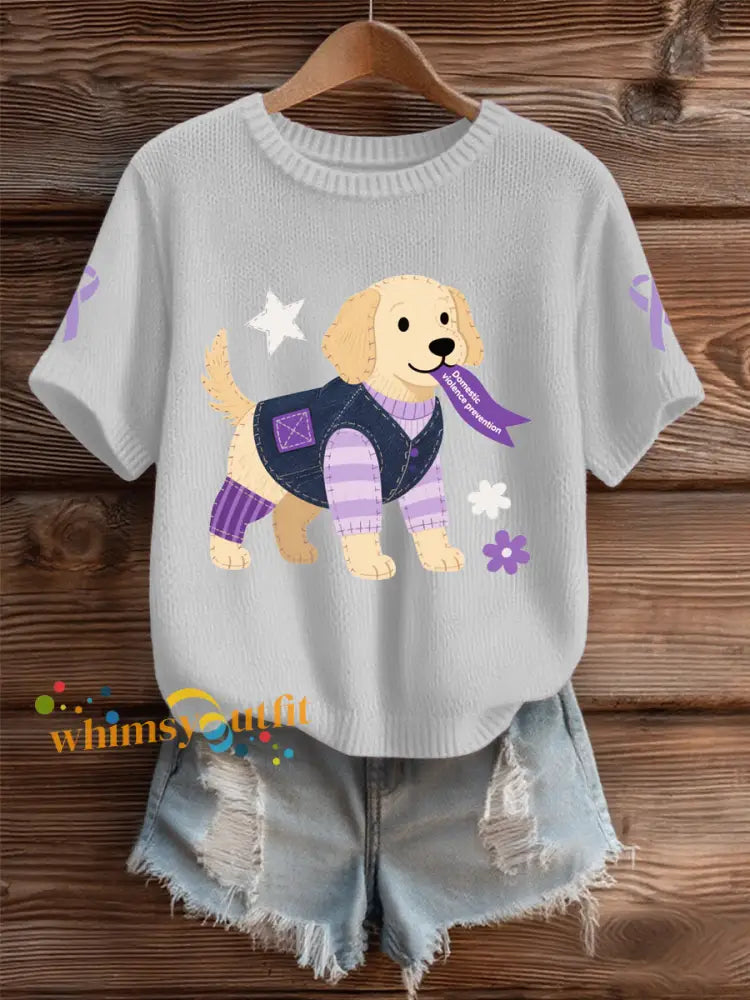 Women’s Domestic violence prevention and treatment Printed short sleeved sweater White / S
