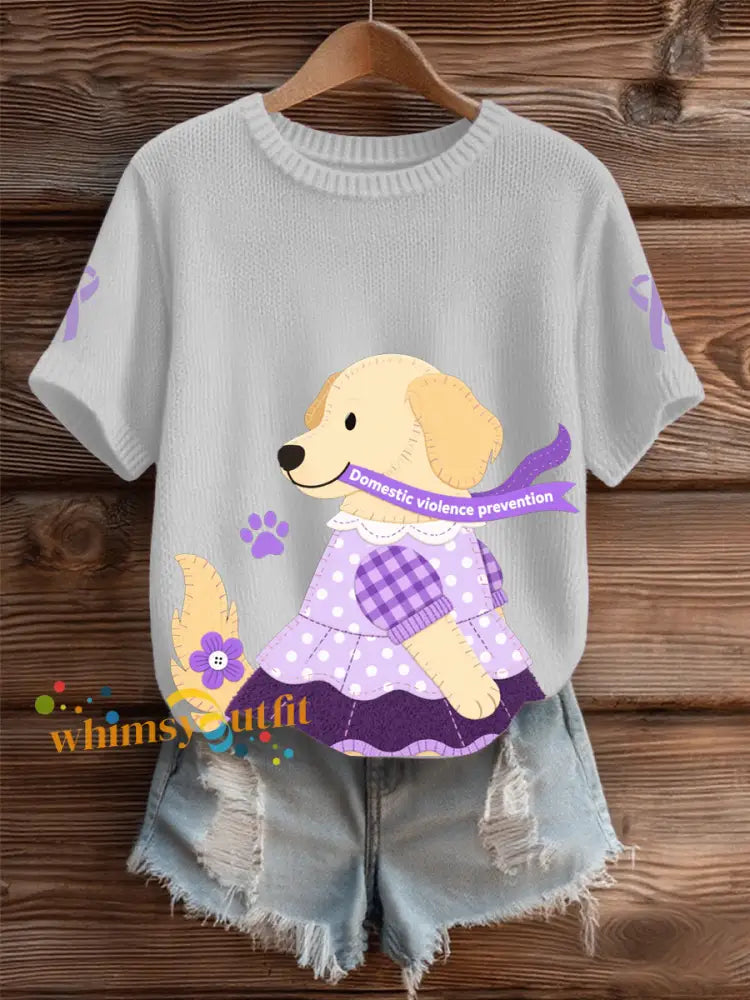 Women’s Domestic violence prevention and treatment Printed short sleeved sweater White / S