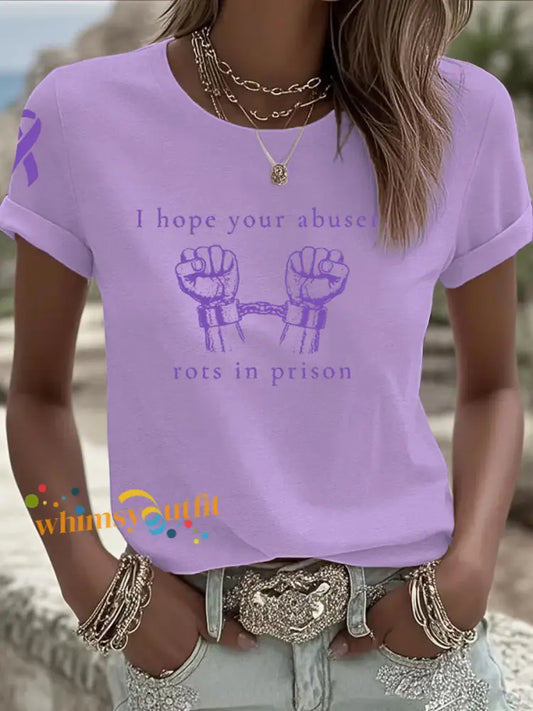 Women’s Domestic violence prevention and treatment short sleeved T shirt Light Purple / S