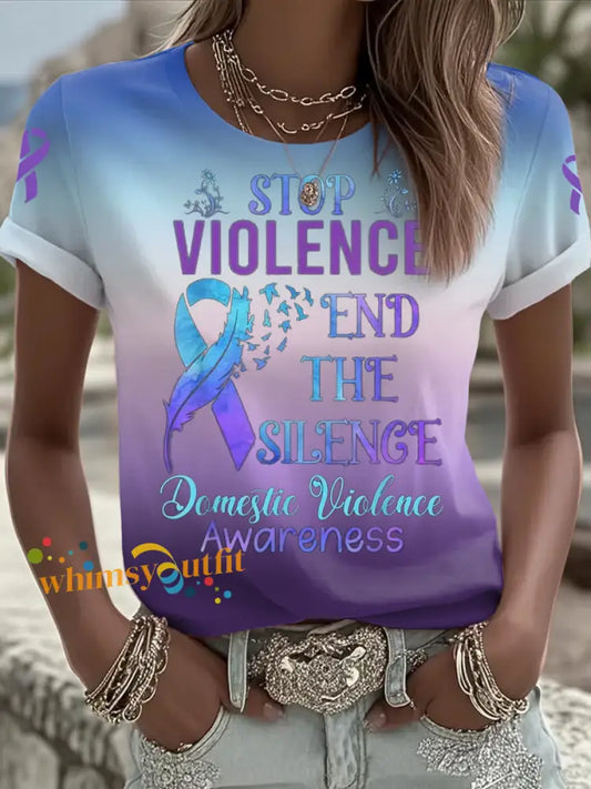 Women’s Domestic violence prevention treatment Printed short sleeved T shirt As picture / S