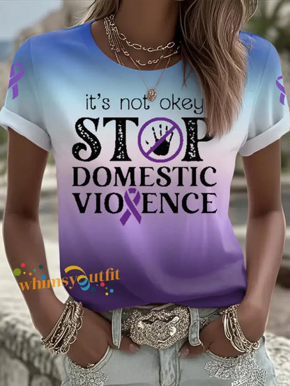 Women’s Domestic violence prevention treatment Printed short sleeved T shirt As picture / S