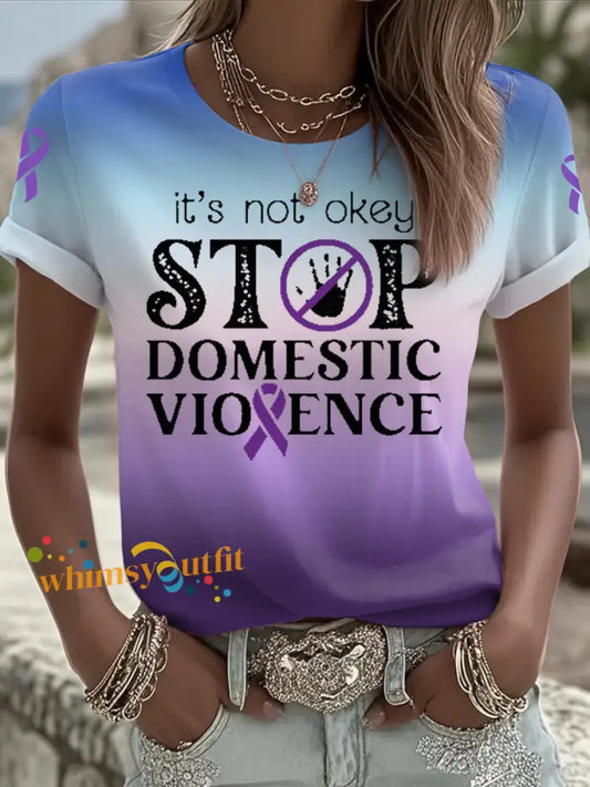 Women’s Domestic violence prevention treatment Printed short sleeved T shirt As picture / S