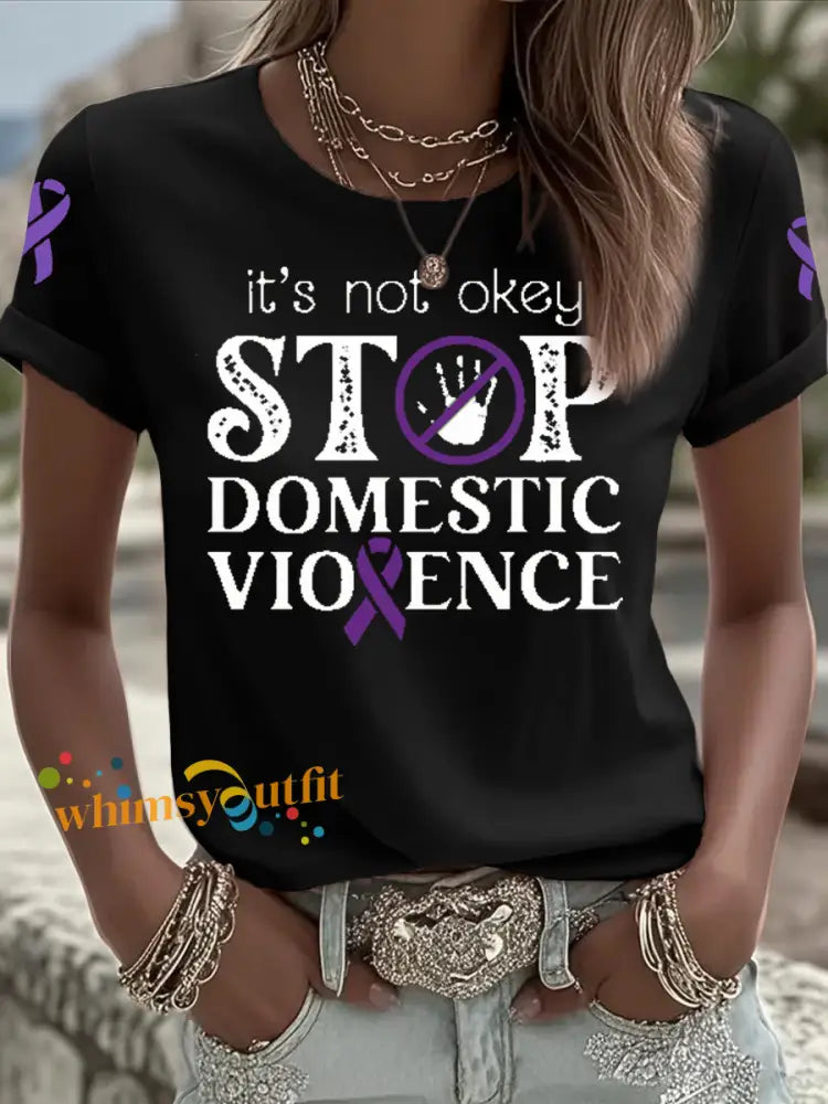 Women’s Domestic violence prevention treatment Printed short sleeved T shirt Black / S