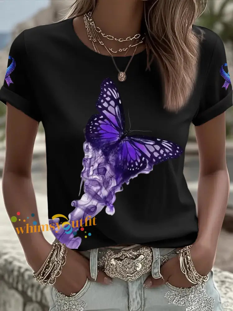 Women’s Domestic violence prevention treatment Printed short sleeved T shirt Black / S