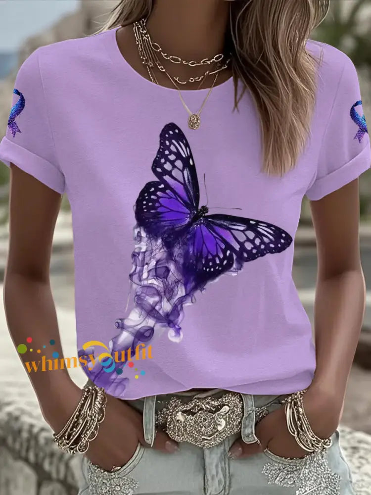 Women’s Domestic violence prevention treatment Printed short sleeved T shirt Light Purple / S
