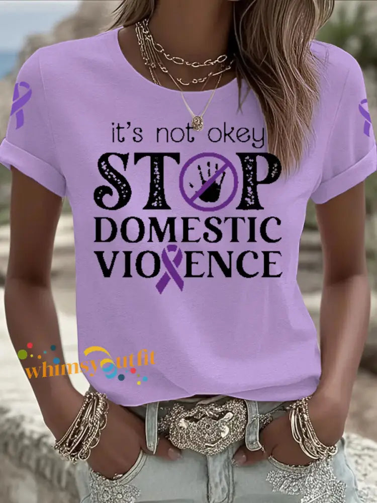 Women’s Domestic violence prevention treatment Printed short sleeved T shirt Light Purple / S