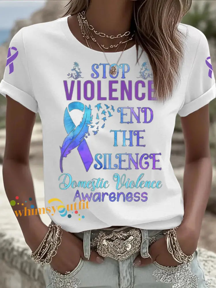 Women’s Domestic violence prevention treatment Printed short sleeved T shirt White / S